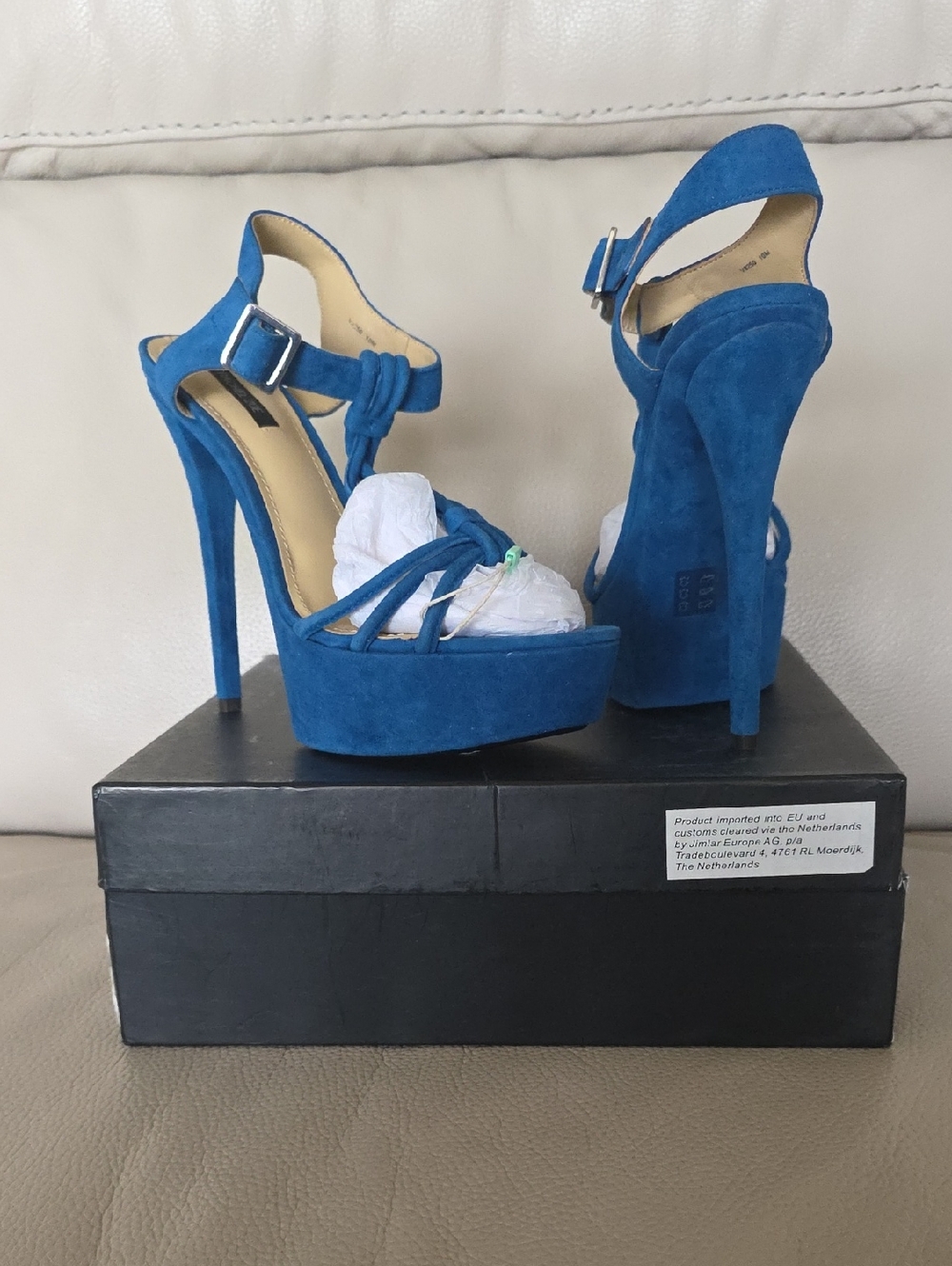 Rachel Zoe Cobalt Blue Suede Platform Stiletto Sandals